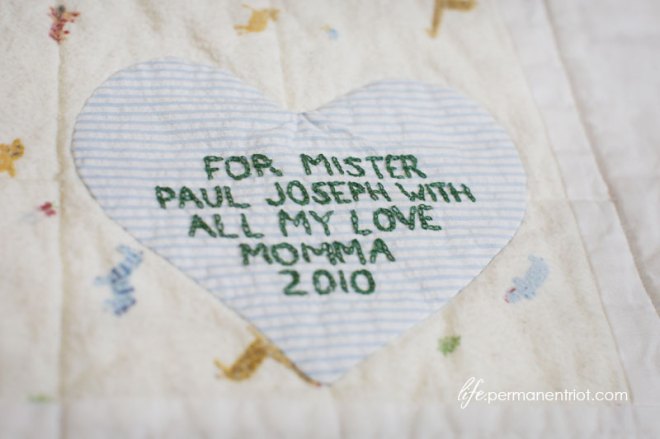 Paul's baby clothes quilt - quilting projects on Permanent Riot