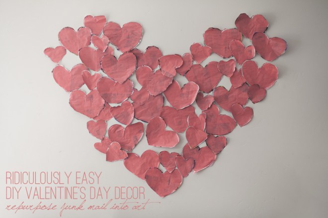 Ridiculously easy DIY valentine's day decor - repurpose junk mail into art - Permanent Riot